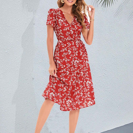 Vacation Wind ins Vintage Long Dress Small Floral Beach Summer Dress Women V Neck