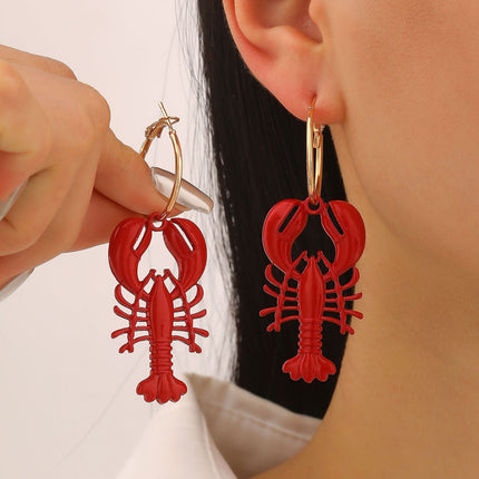 Beach Ocean Vacation Style Exaggerated Alloy Lobster Crab Pendant Earrings