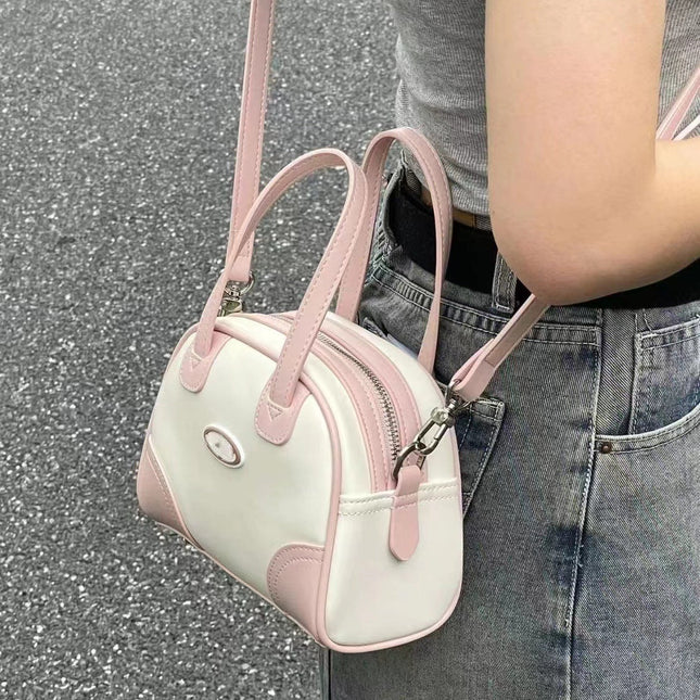 Chic Summer Boston Bag Mini – Portable Small Tote Crossbody Bag for Women, Perfect Bowling Shaped Bag in Pink - Dashing Nova