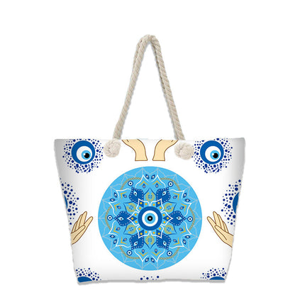 Evil Eye Beach Bag – Portable Travel Handheld Tote, Casual Shoulder Purse, Large Vacation Shopper