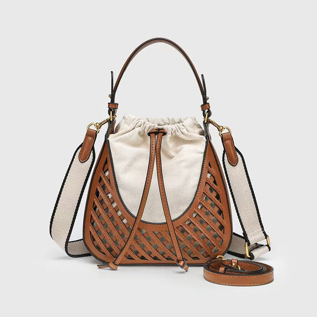 Elegant Brown Shoulder Bucket Bag - Stylish Vintage Knitted Tote & Practical Small Crossbody Bag hobo - Dashing Nova