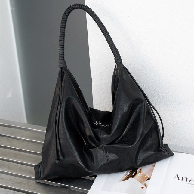Genuine leather cowhide large hobo bag, real leather commuter women's bag, fashionable pleated shoulder bag, hobo bag for women - Dashing Nova