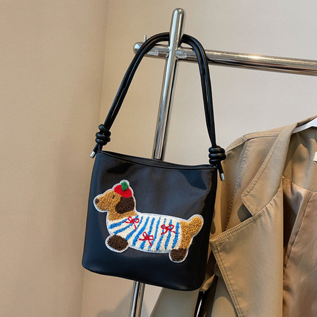 Adorable Cute Puppy Pattern Canvas Bag - Fashionable Bucket Style Shoulder Bag for Students & Women Hobo - Dashing Nova