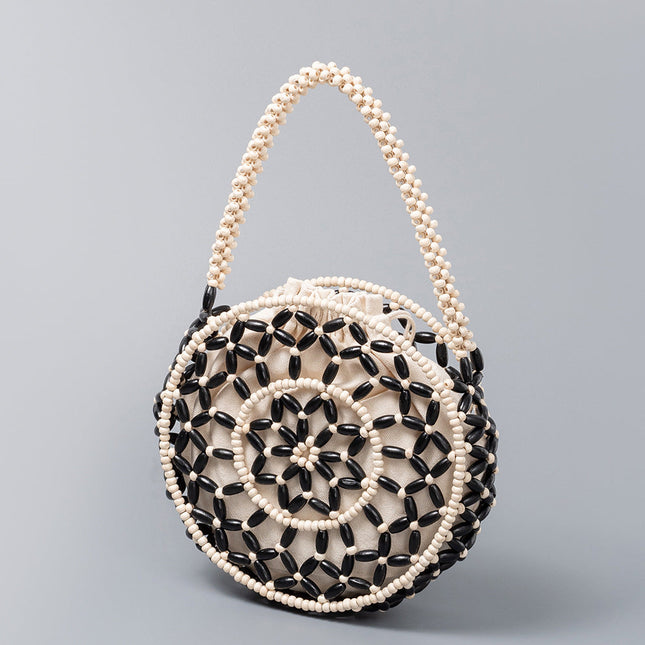Small round wooden bead bag, hand-woven bag, women's seaside vacation beach bag, beaded small handbag - Dashing Nova