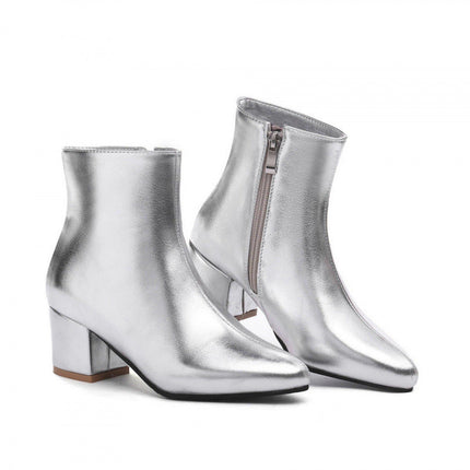 Chunky Heel Ankle Boots with Zipper
