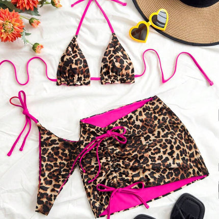 Color Block Bikini Three Piece Swimsuit Sexy Backless Skirted Bikini Swimwear for Women