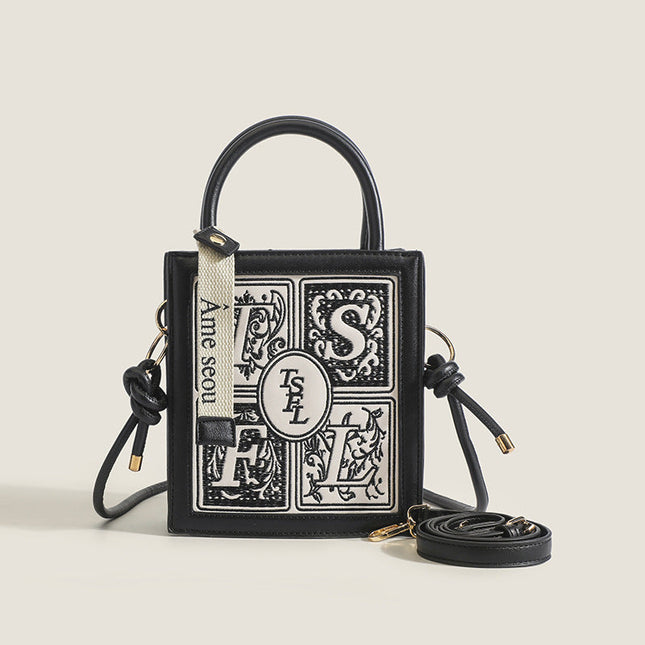 Embroidery small square bag crossbody, versatile casual shoulder bag, Crossbody tote bag small - Dashing Nova