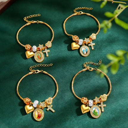 DIY Beaded Bracelet Multi-Element Copper Alloy Rhinestone Heart Cross Bracelet