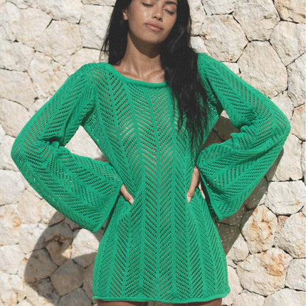 Sexy Knitted Hollow-Out Beach Cover-Up ¨C Long Sleeve Bikini Kimono, Women¡¯s Vacation Outerwear