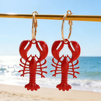 Beach Ocean Vacation Style Exaggerated Alloy Lobster Crab Pendant Earrings