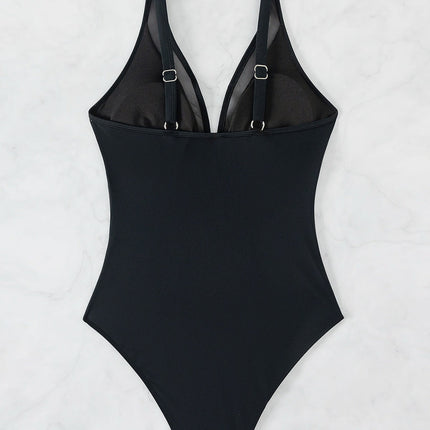 2026 Bikini solid color mesh halter sexy bikini one-piece swimsuit swimsuit