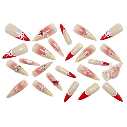 Christmas French tips autumn and winter white handmade wear nail cat eye manicure wear nail pure desire advanced sense fake nail patch