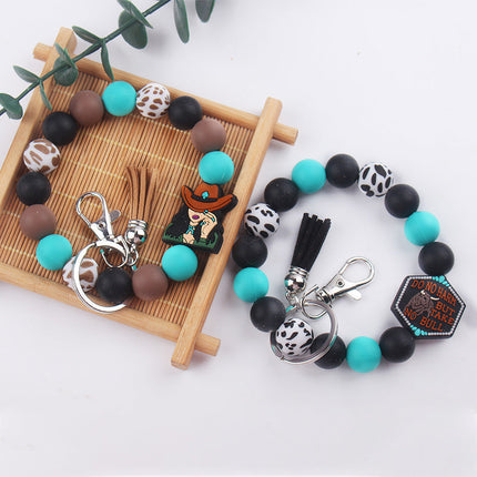 Silicone Beaded Keychain Wristlet Key Ring Bracelet Cute Car Key Chain Holder for Women Girls