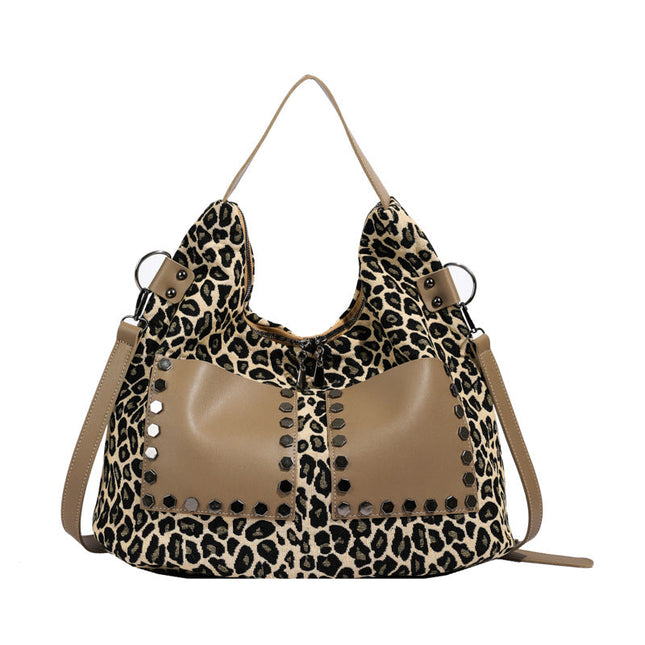Ladies leopard print large capacity tote bag, vintage hobo bag casual, shoulder bag with crossbody strap, bag shoulder bag women - Dashing Nova