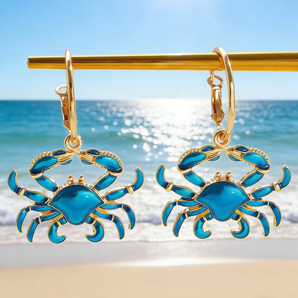 Beach Ocean Vacation Style Exaggerated Alloy Lobster Crab Pendant Earrings