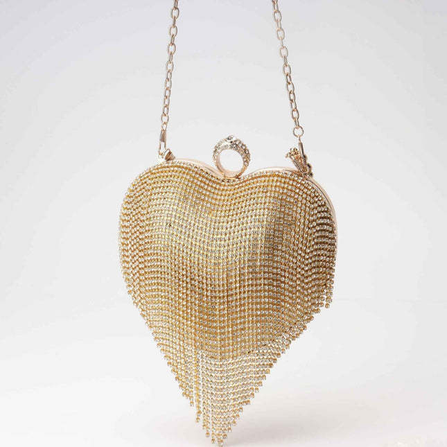 Fringed Rhinestone Bag, Birthday Party purse, Heart Shape Dinner Bag evening Clutch Purse Party, Prom Bag, Party Purse, Prom Bags Clutch, Wedding Purse Crossbody Chain