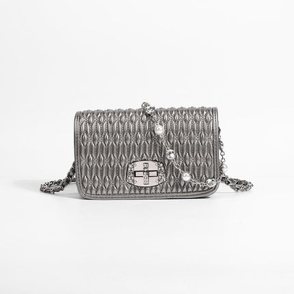 Simple female bag trendy embroidery purse with diamond chain single shoulder purse crossbody