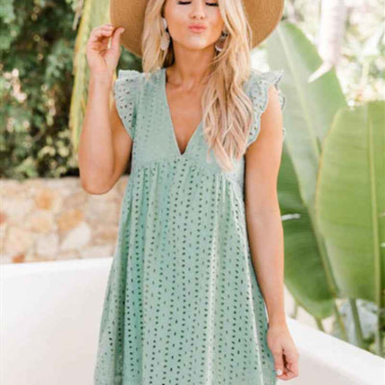 Lace jacquard hollowed V-neck dress