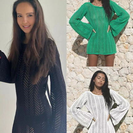Sexy Knitted Hollow-Out Beach Cover-Up ¨C Long Sleeve Bikini Kimono, Women¡¯s Vacation Outerwear