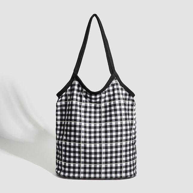 Design vintage canvas hobo bag, plaid tote bag versatile, large capacity commuter versatile shoulder bag - Dashing Nova
