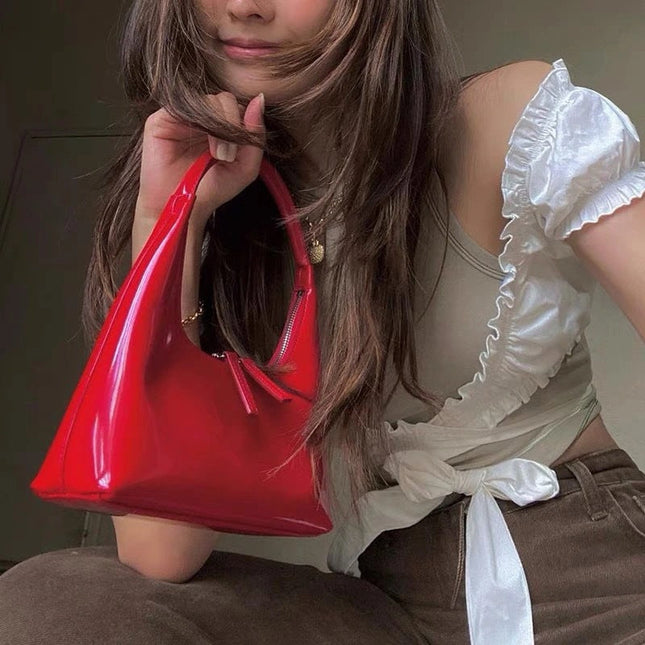 Designer retro crescent bag, small hobo bag, lacquered retro shoulder bag, female hobo handbag - Dashing Nova