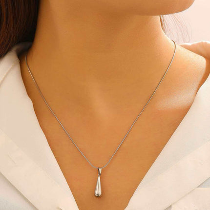 Fashion Luxury Minimalist Stainless Steel Water Drop Pendant Necklace Women Dainty Clavicle Chain
