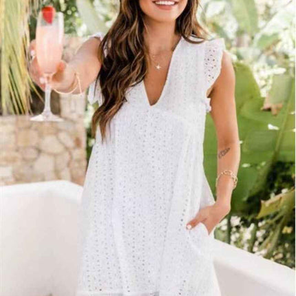 Lace jacquard hollowed V-neck dress