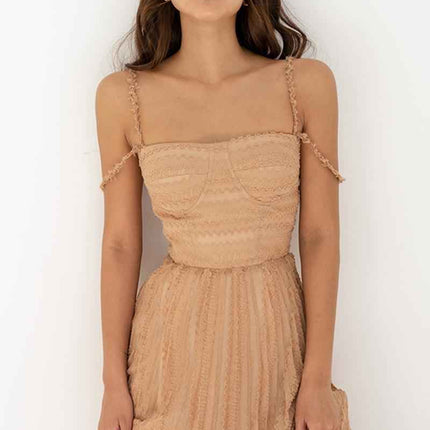 Double Shoulder Strap Simple Versatile Solid Color Dress Elegant Sexy Sleeveless Strap Pleated A Line dress