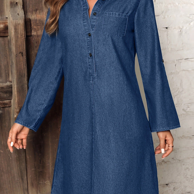 Women's temperament elegant fashion casual solid color front buckle crimped sleeve lapel solid color long tencel cotton