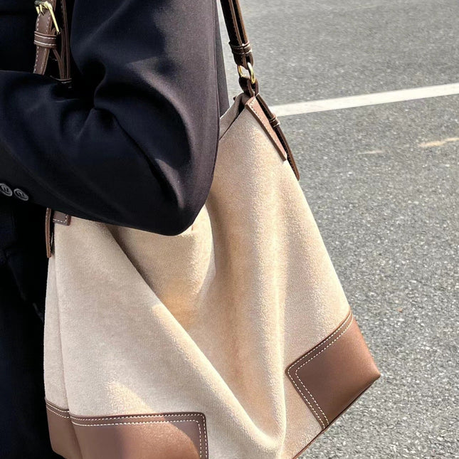 Large capacity suede hobo bag, female contrasting shoulder bag, shoulder bag, slouchy bag - Dashing Nova