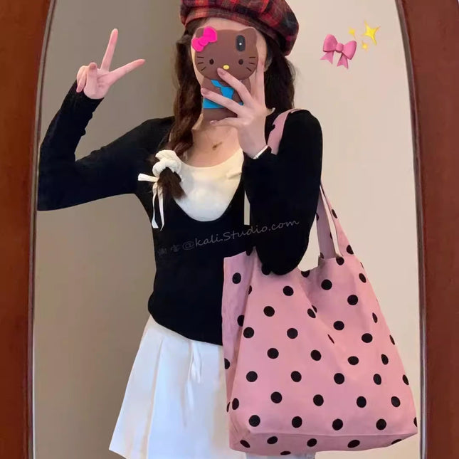 Spring cute polka dot hobo bag, versatile student large capacity shouder tote, design canvas hobo bag - Dashing Nova