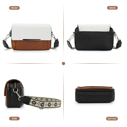 Women's small crossbody bag with flaps, multifunctional small square bag, wide shoulder strap mail carrier women's bag contrasting colors