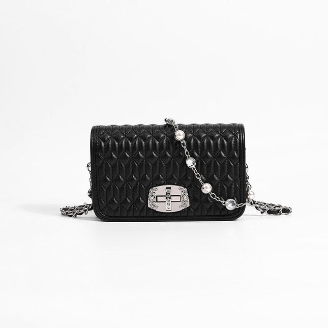 Simple female bag trendy embroidery purse with diamond chain single shoulder purse crossbody - Dashing Nova