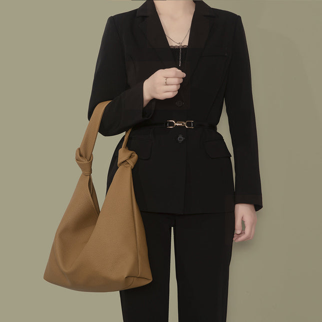 Soft leather hobo tote big bag, autumn and winter fashion simple retro hobo bag, brown large-capacity commuter shoulder bag - Dashing Nova