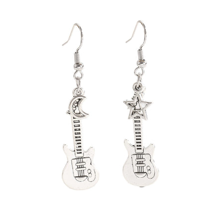 Fashion Guitar Music Instrument Necklace & Earrings Women Hip Hop Moon Star Pendant