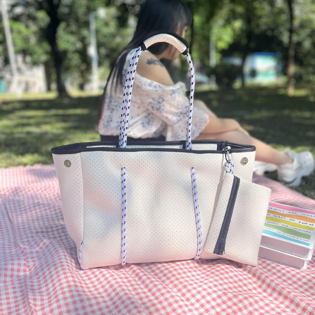 Neoprene Perforated Beach Bucket Bag – Two-in-One Mother-Child Tote, Large Swimming Sand-Proof Purse