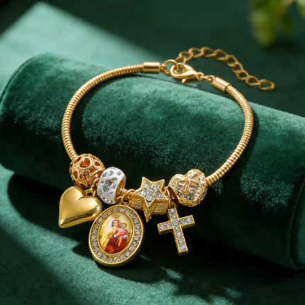 DIY Beaded Bracelet Multi-Element Copper Alloy Rhinestone Heart Cross Bracelet