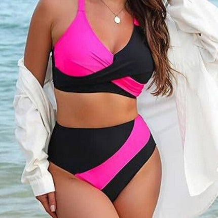 Bikini Color Block High Waist Tie Side Sexy Two Piece Swimsuit