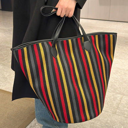 Women’s Winter Canvas Tote – Premium Large Striped Shoulder Bag, Minimalist Custom Wholesale Handbag