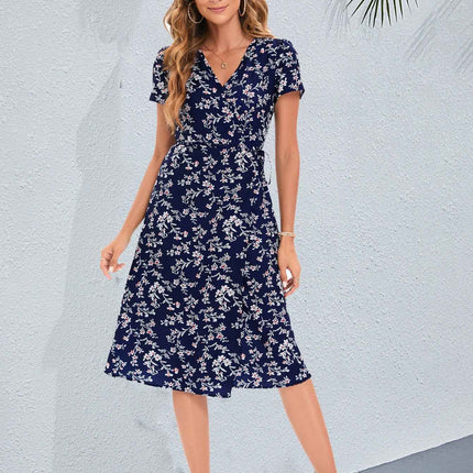 Vacation Wind ins Vintage Long Dress Small Floral Beach Summer Dress Women V Neck
