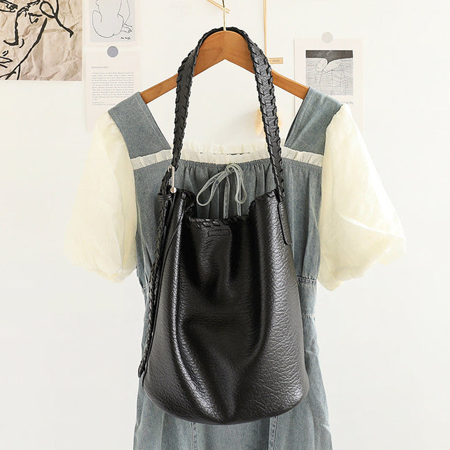 Elegant Woven Shoulder Strap Bucket Bag for Female - Versatile Texture Soft PU Retro Casual Tote - Dashing Nova