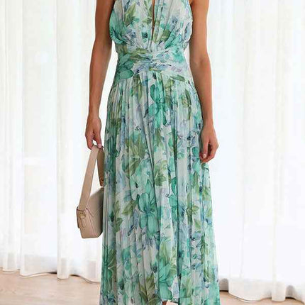 Neck Sleeveless V-Neck Printed Pendulum Dress Backless Maxi Dress Women Sexy