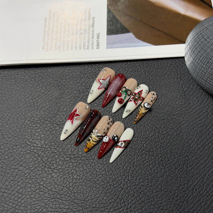 Tiger French Three-dimensional Cherry Press on Nails Hot Selling Temperament Premium Nail