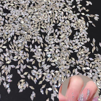 1061 Mini 1.5 * 3 rhombus zircon nail diamond, small flat bottom micro zirconium horse eye nail jewelry for press on nails