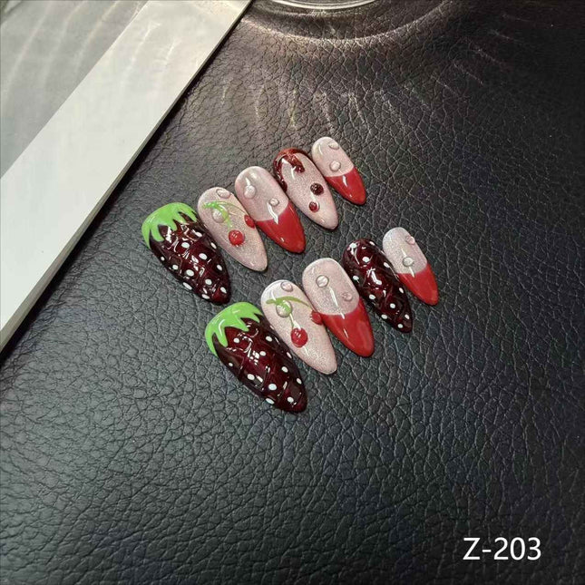 Hand Painted Pinch Strawberry Cherry HandmadePress on Nails Wholesale