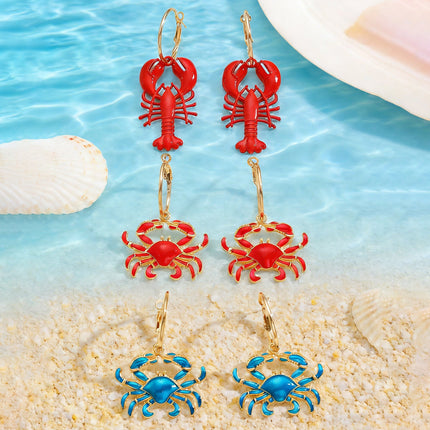 Beach Ocean Vacation Style Exaggerated Alloy Lobster Crab Pendant Earrings