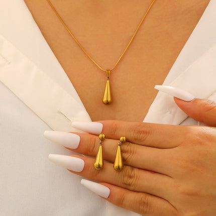 Fashion Luxury Minimalist Stainless Steel Water Drop Pendant Necklace Women Dainty Clavicle Chain