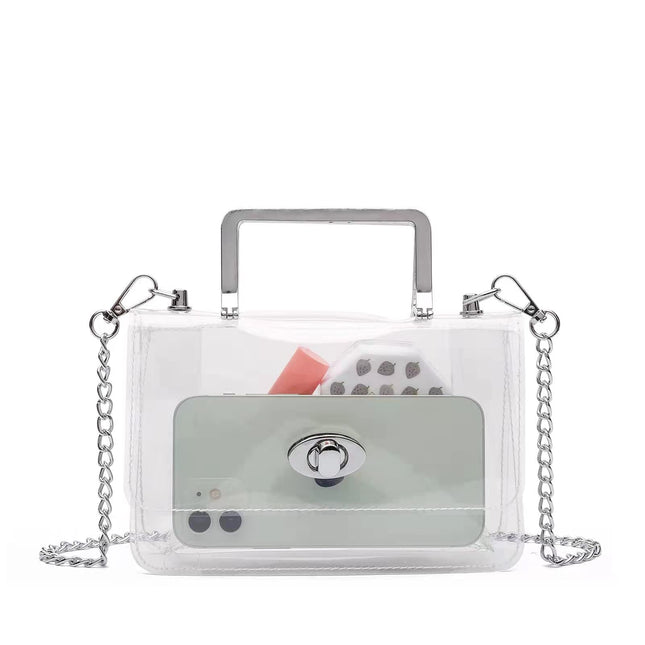 Women's Transparent evening Clutch Bag – Stylish Clear Crossbody Shoulder Bag with Removable Gold Chain Strap - Dashing Nova