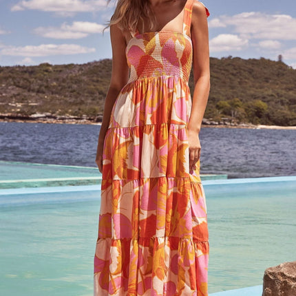 Sleeveless Floral Print Long Suspender Dress - Spice Girl Inspired A-Line Sundress for Tea Party & Casual Wear
