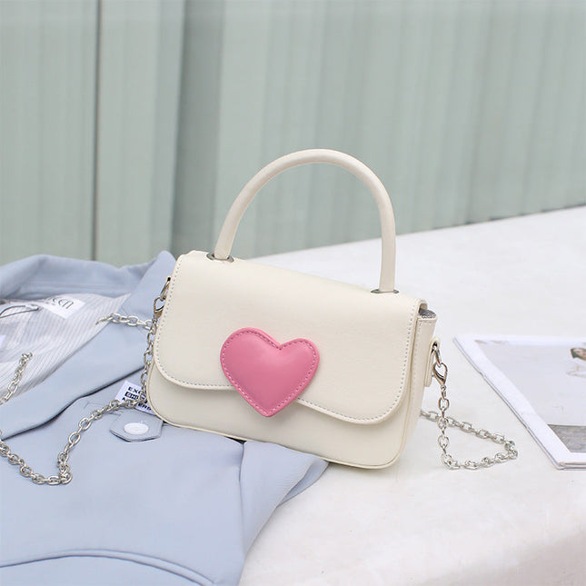 Cute contrasting peach heart tote bag, pink love handbag, simple and versatile small square bag, fashionable shoulder crossbody bag - Dashing Nova